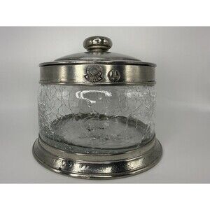 Vintage Labrazel Italian Pewter Crackle Glass Vanity Canister Crystina Jar 90s